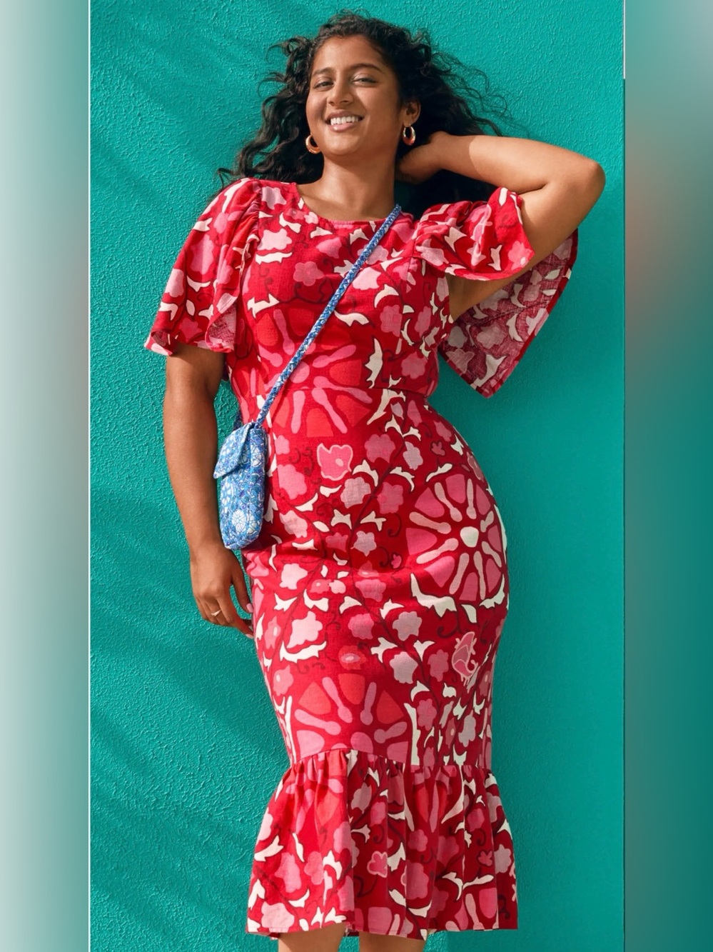 RHODE x Target Zinnia Floral Linen Blend Midi Dress Size 14